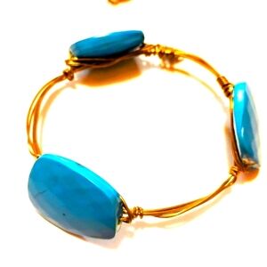 Wire Wrapped Gold Tone Faux Turquoise Resin Bangle Bracelet